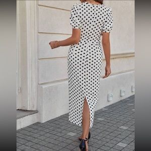 Women S Boho Polka Dots Deep V Neck Short Sleeve Maxi Dress